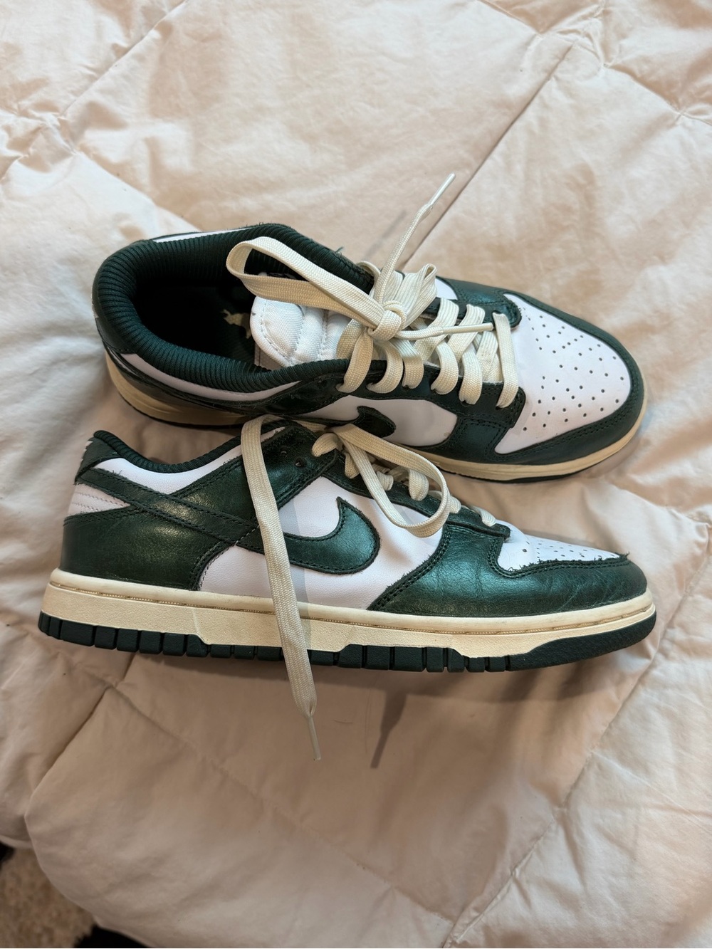 Nike Dunk Low White with Dark Green Accents